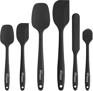 Silicone Spatula Set 6-Piece Food-Grade Kitchen Utensils with Silicone Brush Heat Resistant BPA-Free Rubber Spatulas for Scraping Baking Cooking Mixing Black Ergonomic Design