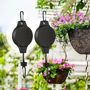 Retractable Plant Hook Pulley,Adjustable Gardening Hook, Heavy Duty Easy Reach Hanging Flower Basket for Home Garden Baskets, Pots & Birds Feeder, Hang Up & Pull Down