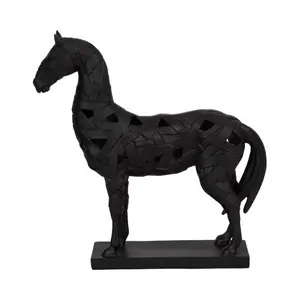 Sagebrook Home 20874 17 in. Horse Sculpture on Base, Black