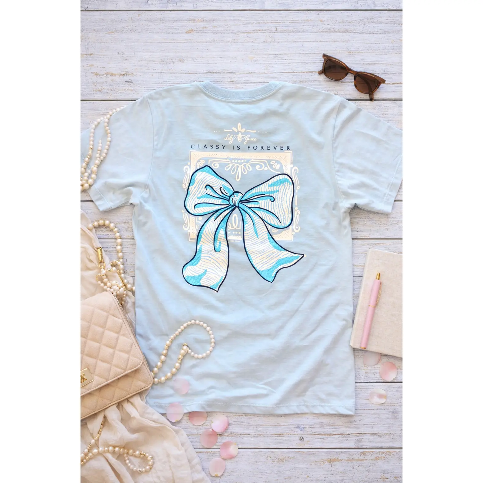 Lily Grace "Classy Is Forever" Preppy Pocket Tee – Chambray