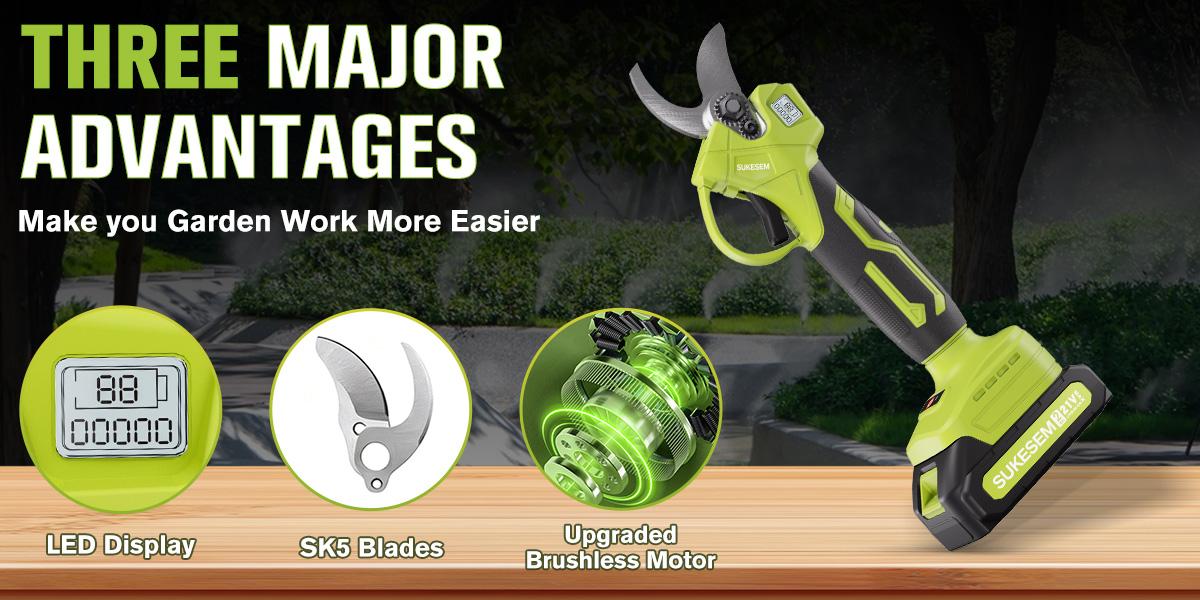 21V cordless electric pruning shears with LCD display, equipped with rechargeable batteries, suitable for pruning trees and shrubs