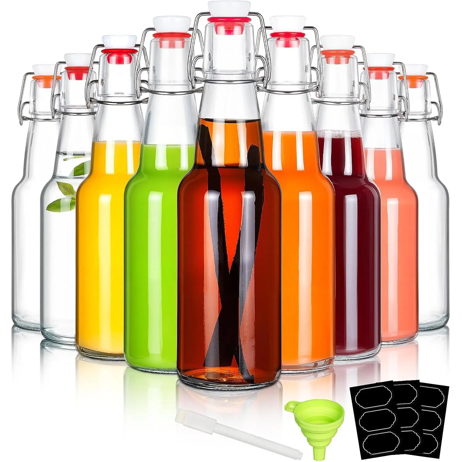 9 Pack 12oz Swing Top Glass Bottles, Flip Top Glass Bottles with Airtight Lids for Home Brewing,2nd Fermentation,Kombucha,Kefir,Vanilla Extract,Juice,Tea,Beverages,Soda,Oil,Vinegar,Limoncello,