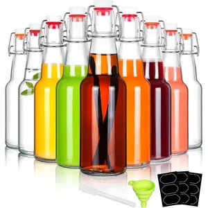 9 Pack 12oz Swing Top Glass Bottles, Flip Top Glass Bottles with Airtight Lids for Home Brewing,2nd Fermentation,Kombucha,Kefir,Vanilla Extract,Juice,Tea,Beverages,Soda,Oil,Vinegar,Limoncello,