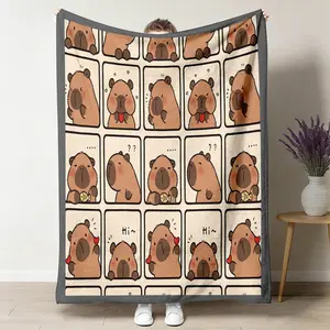 Bliss Weave 2025 New Thin blanket sofa cover bedding Cute Capybara print Autumn Winter warm comforter Home and decorationGift for kids, Kid Blanekt,Birthday Gift, Christmas Gift Bohemian Gingerbread Cookie native Flouncy bookish cosy garage guy