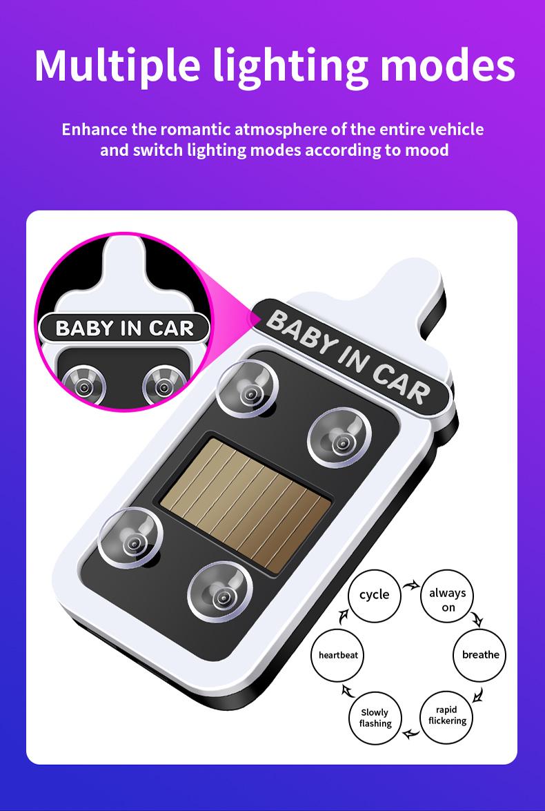 Car Baby Bottle Light Solar LED Decorative Warning Light, Triangle Window & Rear Window Interior Ambient Light, Baby On Board