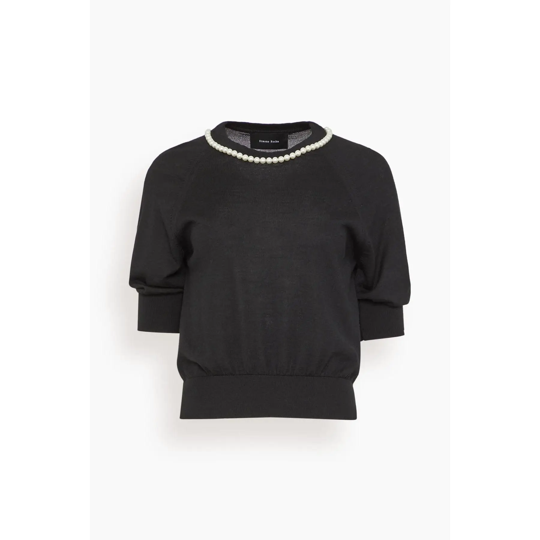 Puff Sleeve Merino Silk Jumper in Black/Pearl