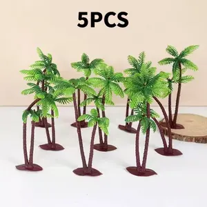 5 Pieces Plastic Palm Tree Coconuts Cupcake Toppers, Miniature Palm Tree Figurines, Birthday Party Cake Toppers Decor