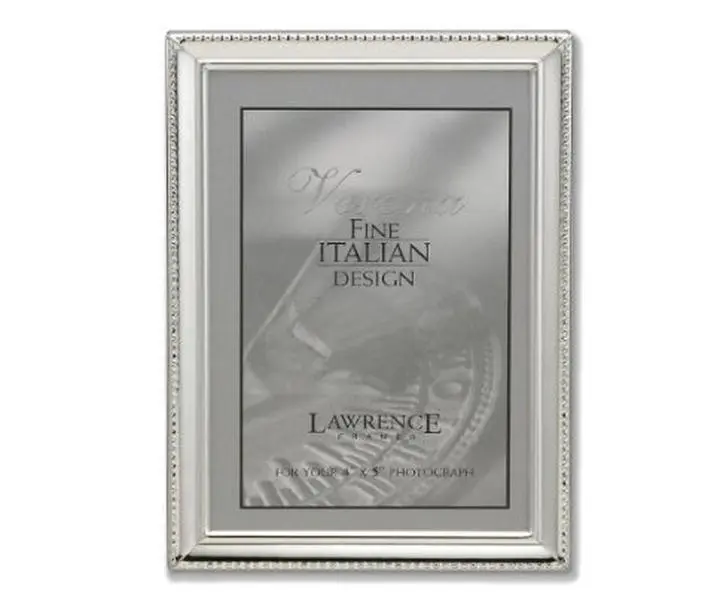 LAWRENCE 4x5-Inch Traditional Polished Silver Rectangular Metal Picture Frame - Heavy-Gauge Steel, Bead Border, Velvet Backing, Detailed Frame for Baby Nursery Portrait Decor