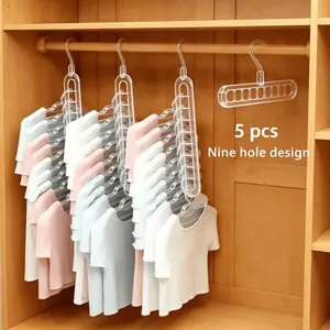 3/5-piece heavy-duty foldable acrylic hanger with 9 holes - adjustable hook hanger, anti slip, space saving wardrobe storage rack, apartment accessory storage rack