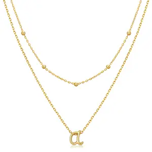 BYIA Sterling Silver Layered Initial Necklaces For Women Trendy 18K Gold Plated Distinct Initial Pendant Necklace Silver Delicate Beaded Necklace Tiny Initial Chain Layered Gold Initial Necklaces Girls Jewelry