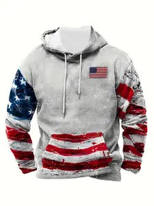 Men's patriotic American flag hoodie - with  pocket, long sleeves, retro design for spring and autumn seasons
