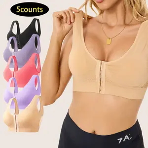 [5PCS]Women's Solid Color U-shaped Back Sports Bra, Breathable Comfortable Bra, Sports Bra for Women, Ladies Sportswear for Indoor Outdoor Wear, Gym Clothes