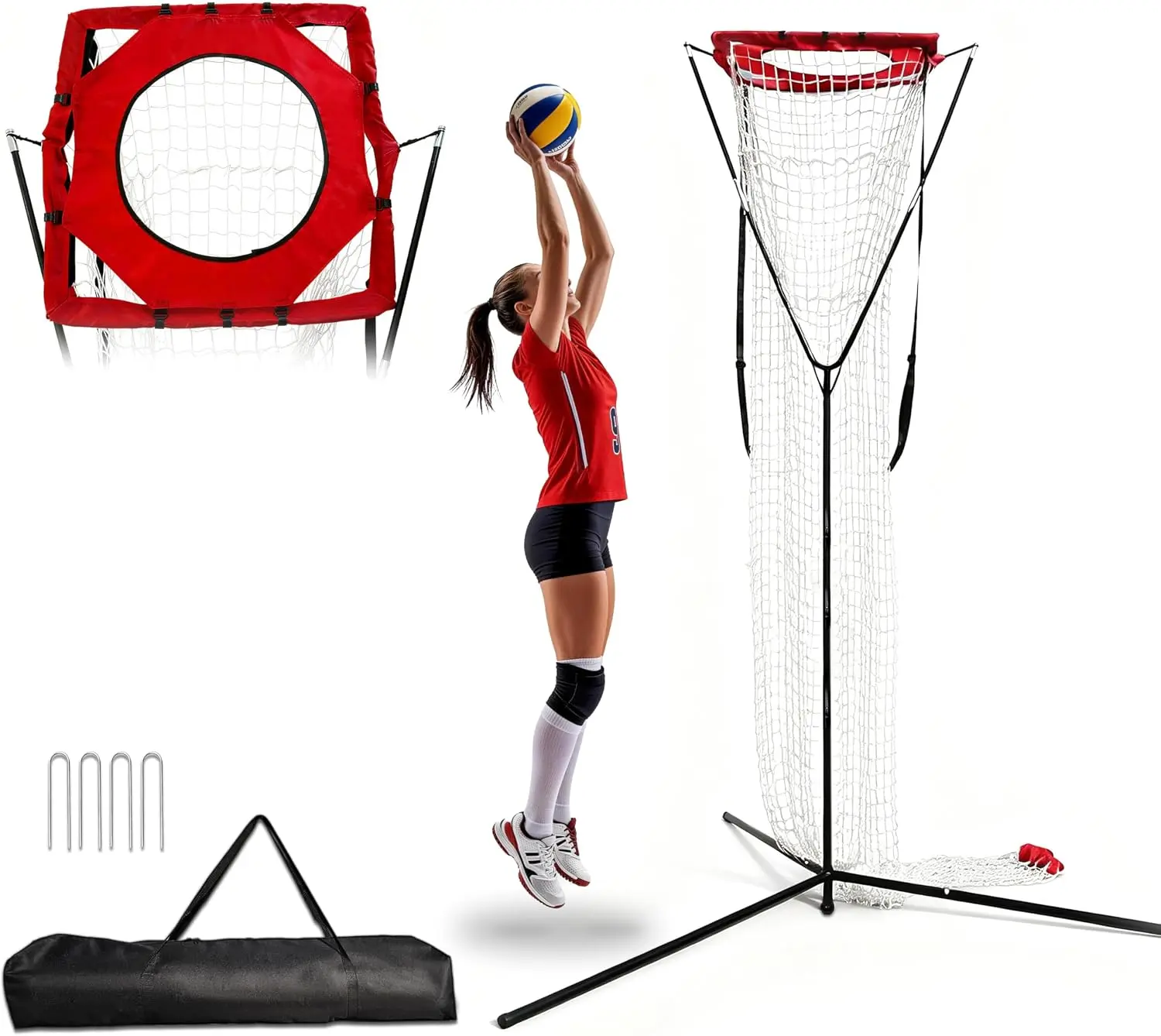 Volleyball Setting Net, Setter Volleyball Training Net Adjustable Height, 45°-180° Adjustable Angle, Stable Base for Indoor Outdoor Practice Equipment