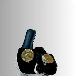 Black sandals with gold Women Shoe for