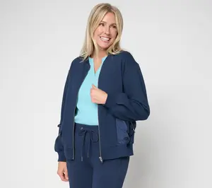 LOGO by Lori Goldstein Drawstring Pocket Bomber Jacket