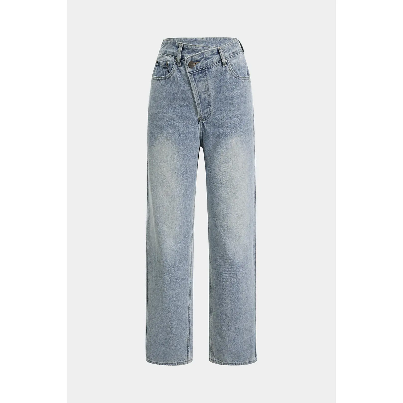 Asymmetric Waist Straight Leg Jeans