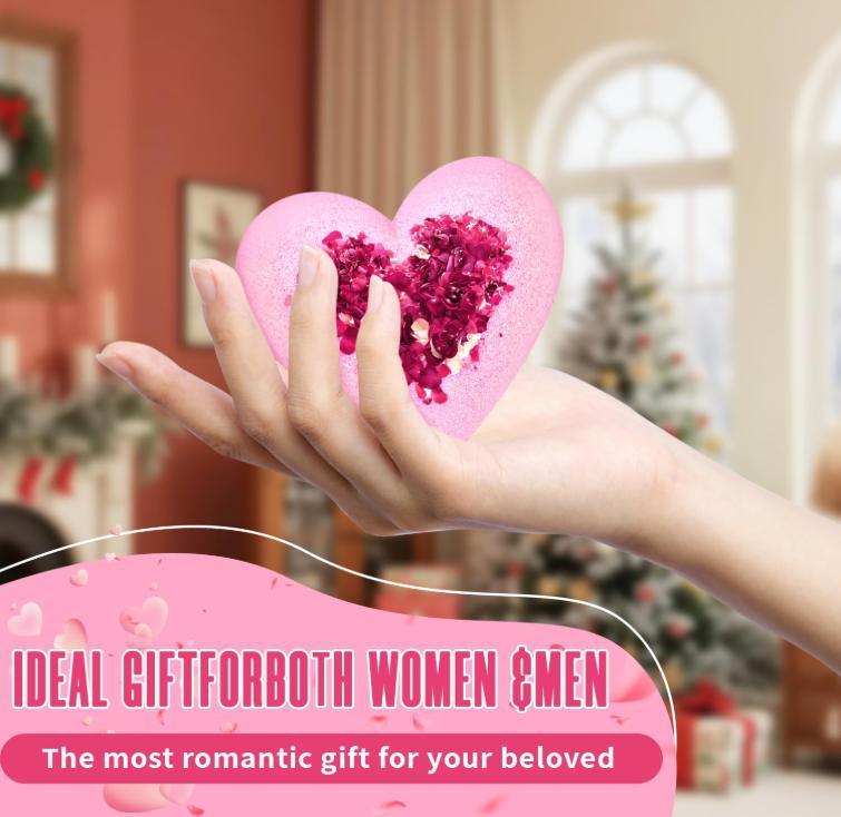 Valentines Bath Bombs for Women, XXL Valentines Day Gifts for Her & Him, Organic Heart Shaped Handmade Rose Essential Oil, Valentines Day Basket Birthday Gifts for Wife Daughter Girlfriend Coworkers