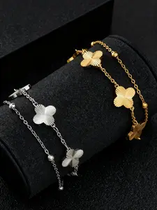 Stainless Steel Four-Leaf Clover Bracelet, Lightweight Luxury Design for Women, Daily Wear Jewelry
