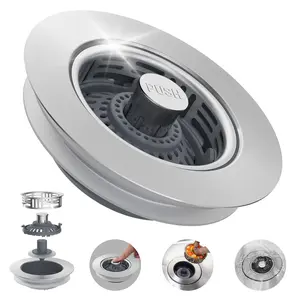 Hibbent Upgraded 3 in 1 Kitchen Sink Drain Strainer, Stainless Steel Pop Up Sink Stopper, Larger Anti-Clogging Basket, 3-Layer Seal, Detachable Drain Plug for US Standard 3-1/2" Drain, Brushed Nickel
