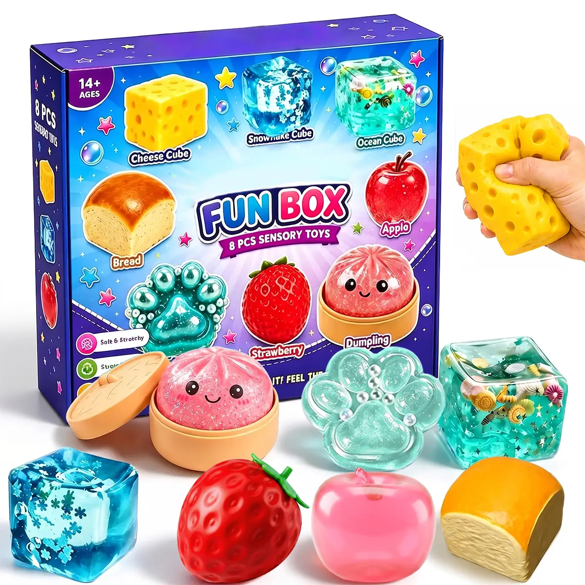 8Pcs Cute Squishy Toys Set Slow Rising Stress Relief Fidgets. Satisfying Sensory Bundle for Anxiety. Perfect Party Gift Box for Kids & Adults squeeze