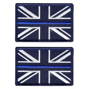 UK British Flag Thin Blue Line Police [Hook Fastener 3.0 x 2.0 Inches Patch (MTE2) 2 Piece for Jackets, Vests, Hats, Backpacks, and Tactical Gears.