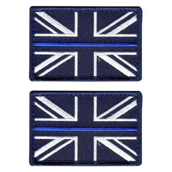 UK British Flag Thin Blue Line Police [Hook Fastener 3.0 x 2.0 Inches Patch (MTE2) 2 Piece for Jackets, Vests, Hats, Backpacks, and Tactical Gears.