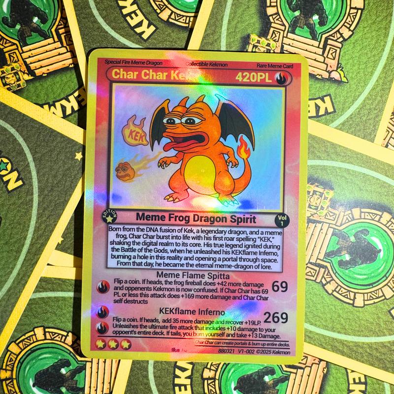 Holographic Char Char Kek Meme Prank Card, Gag Gift, Great for funny gifts to friends and family.