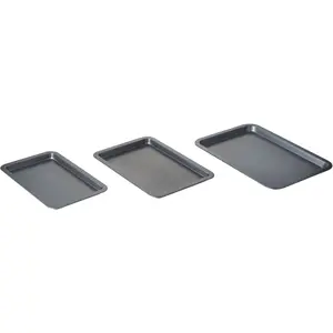 Cookie & Baking Sheets (Set of 3) - Non-Stick Coated Steel, Dishwasher Safe, Oven Safe up to 450 Degrees, includes Large/Med/Small Pans