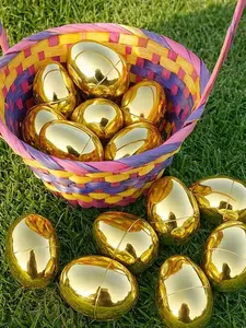 10pcs Fillable Plastic Easter Eggs:  Fillable Centers - for Egg Hunts, Basket Stuffers, Party Favors & Spring Decorations - Golden for Fillable Egg Hunt Games Suitable for Easter Party Supplies
