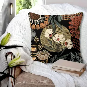 Trendy Bohemian Floral Decorative Throw Pillow with Insert, 45cm Square Zipper Closure, Soft Plush Cushion with Abstract Sun & Flower Pattern, for Sofa Bed Couch, Boho Exotic Home Decor, Great Gift