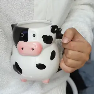 Handmade Cow Shaped Ceramic Cup, Cow Pattern, Ears, Large Capacity 20 Oz, Perfect Gift for Birthdays/xmas