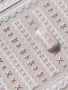 Sweet Cool Lace Heart Bow Nail Art Stickers, 5D Embossed Lace Nail Decals, Creative DIY Hand Account Decorations