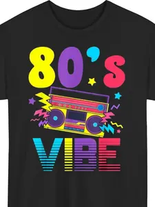 100% Cotton Retro 80'S Theme Party Outfit for Men, Women & Kids | 1980s Nostalgia Costume with Vintage 80s Graphics T-Shirt, Comfortable Casual Wear for 80s Parties, Themed Events & Everyday Sportswear, Crew Neck, Regular Fit,