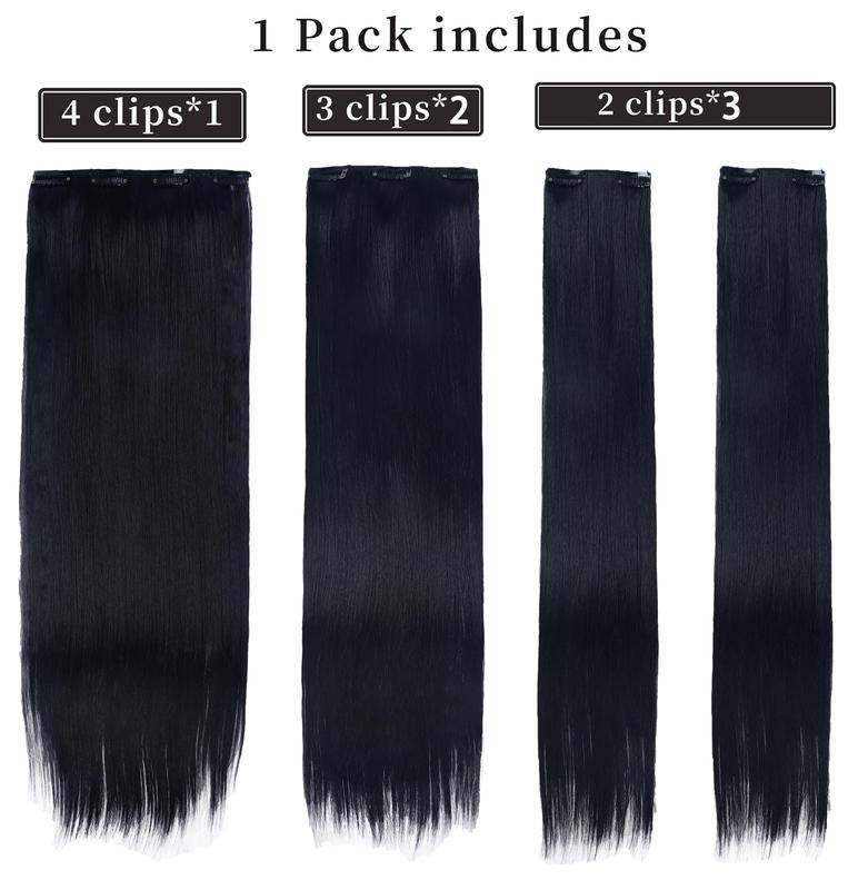 Black Clip in Hair Extensions 6PCS Straight Invisible 24inch Long Synthetic Thick Clips on Hairpieces for Women Girls Natural Full Head Party Daily Use 6OZ