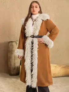 Essential Everyday Hoodie, Winter Vintage American Style Camel Deer Leather Plush Mid-Length Fur Collar Woven Cotton Jacket Coats, Warm Outerwear for Women, Go To, Viral Fashion, , Everyday, Essential, Hot Trend, Stat