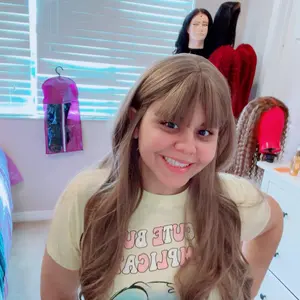 27-Inch Solid Champagne Brown Body Wave Curl Synthetic Wig | 【Heat Resistant】【Cap Included】 | FSGB