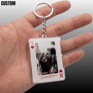 Custom Photo Playing Card Acrylic Keychain, Personalized Picture, Couple Gift