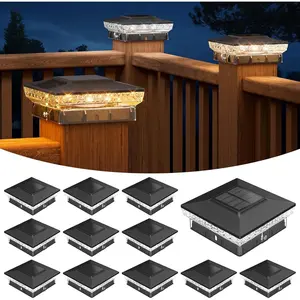Solar  Cap Lights for 4x4  &Vinyl Posts, 3 Light Modes & 800mAh , IP65  Rugged Unibody, Solar Outdoor Lights for Fence, Deck & Patio (Black, 12 Pack)