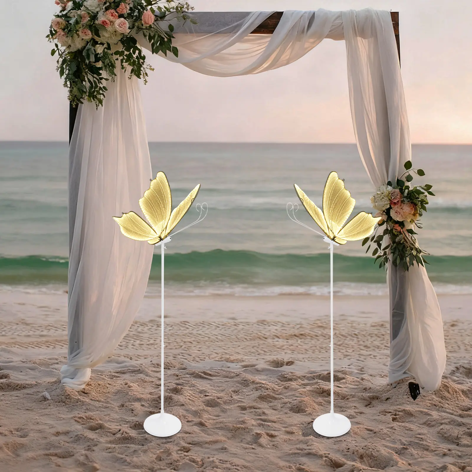 2-Pack Iron Butterfly LED Lighting, 146cm Tall 48W Warm White Romantic Modern Atmosphere Lamp, Hanging or Floor Standing for Wedding Home Decor