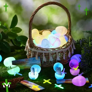 36/54/102 Pcs Easter Eggs Glow in the Dark Prefilled Easter Plastic Eggs with Glow Cross Bible Card Easter Basket Stuffer Easter Egg Fillers Jesus Is Light / Luminous Empty Egg Absorb Ultraviolet Ray Christian Lent Gift for Sunday School Church Egg Hunt P