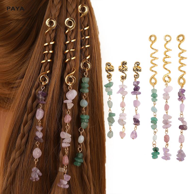 PAYA 6-Pack Natural Stone Hair Charms for Braids – Purple Braided Hair Accessories with High-Quality Alloy & Vintage Craft
