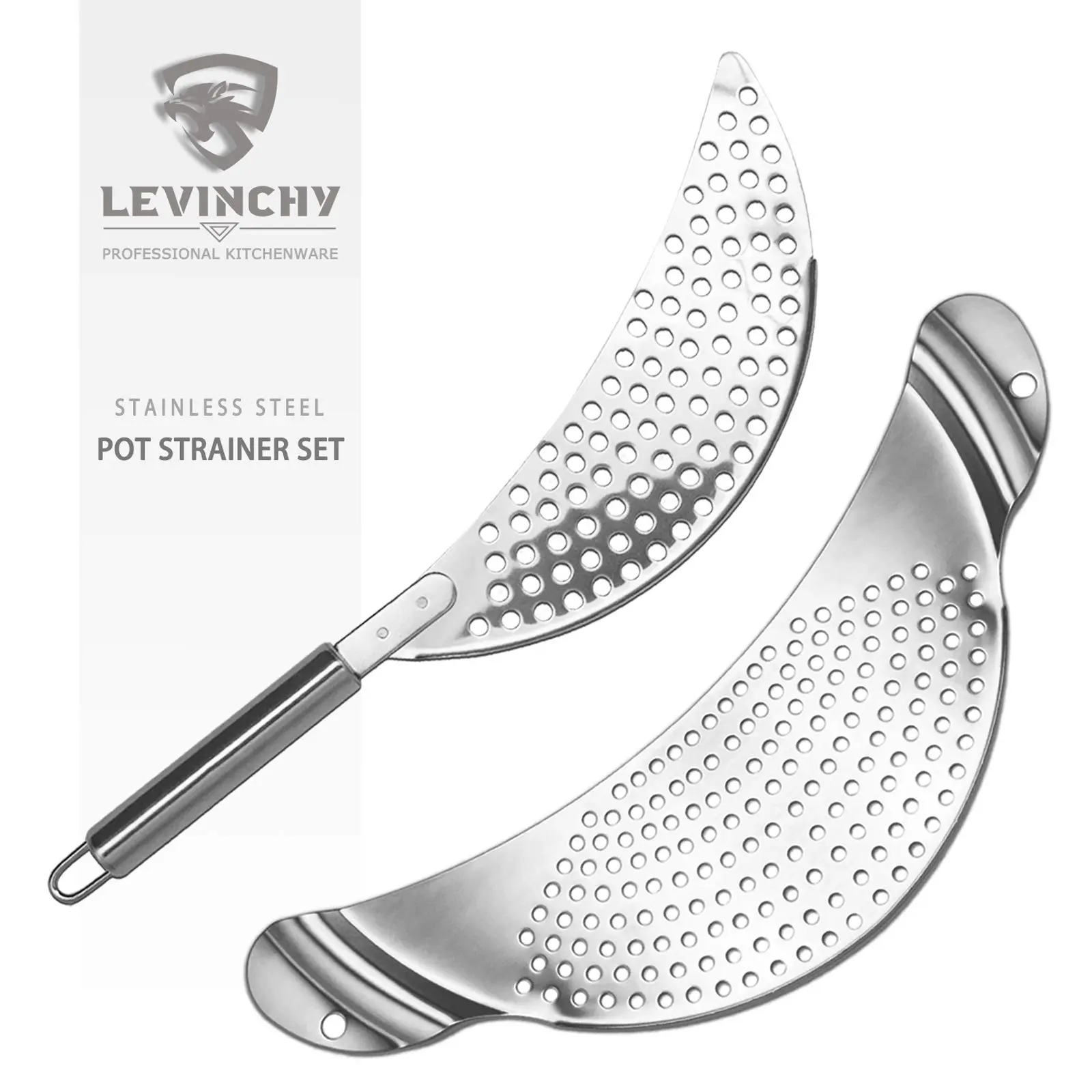 Pot Strainer Set 2 Pieces Stainless Steel Strainers Set, Easy Draining Durable Dishwasher Safe, Work for All Cooking Kitchenware, Noodles Pasta Fruit Veggies Food Strainers