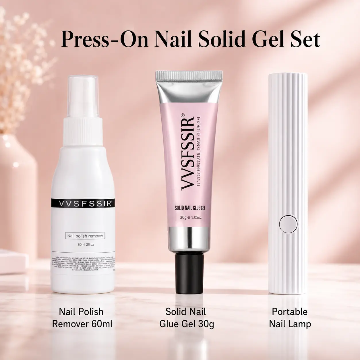 Press-On Nail Solid Gel Glue Set with Remover & Portable Nail Lamp for False Nails DIY Manicure Pearl Chrome Art Powder type mold