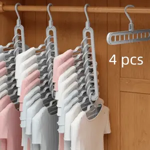 4 plastic 9-hole folding hangers, space-saving storage hangers, suitable for clothing storage racks at home, bedroom, wardrobe, dormitory