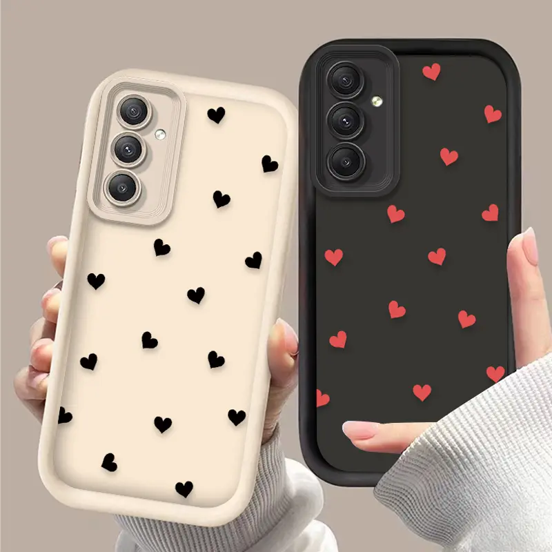Black Red Love Heart Phone Case For Samsung Galaxy A14 A15 5G S21 S22 S23 S24 FE Plus Ultra A25 A35 A52 A53 A54 A55 Soft Cover