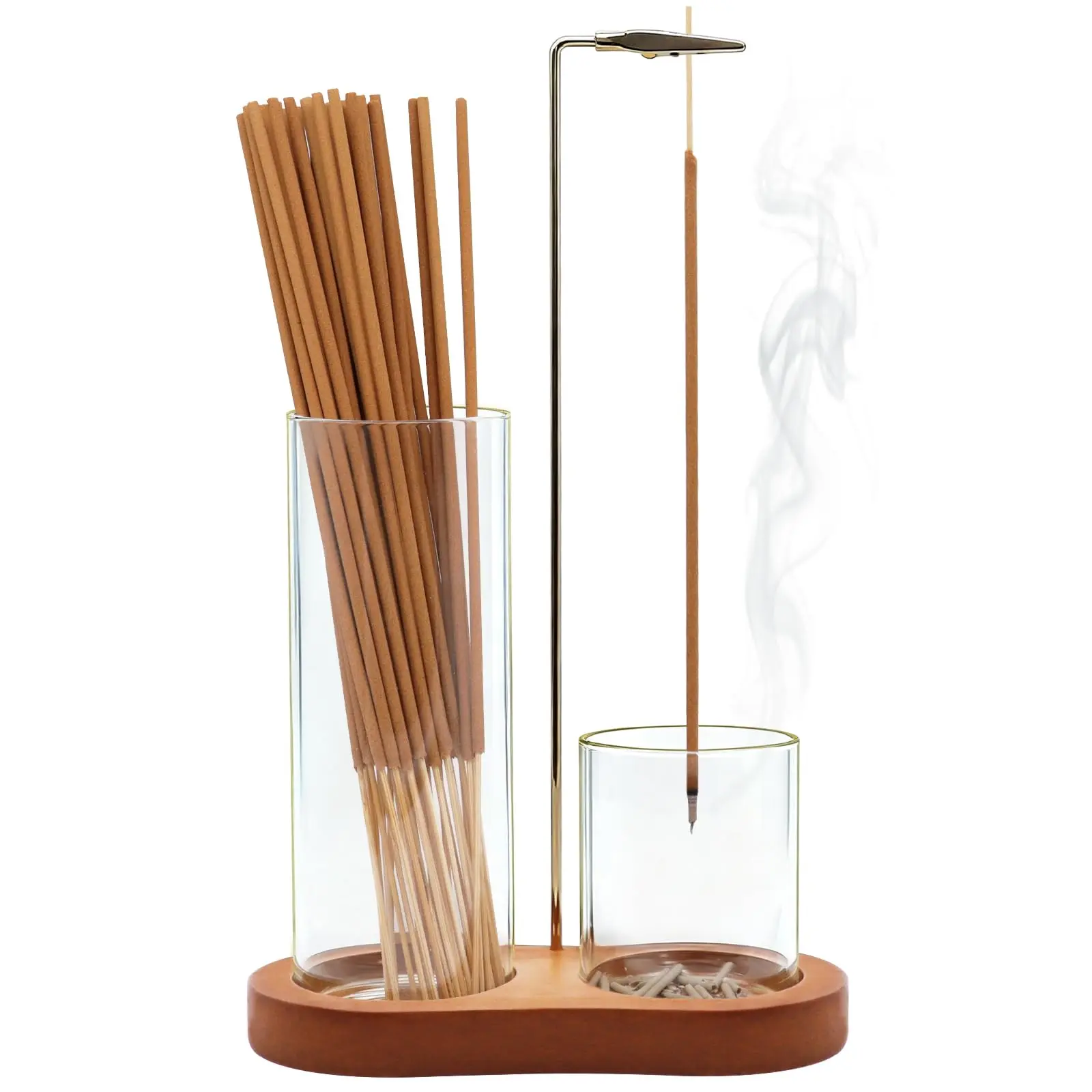 2-in-1 Glass Incense Holder with Ash Collector and Incense Stick Storage Upside Down Hanging Incense Holder, Anti-Splashing Design, Perfect for Meditation, Yoga, Spa, and Home Decoration