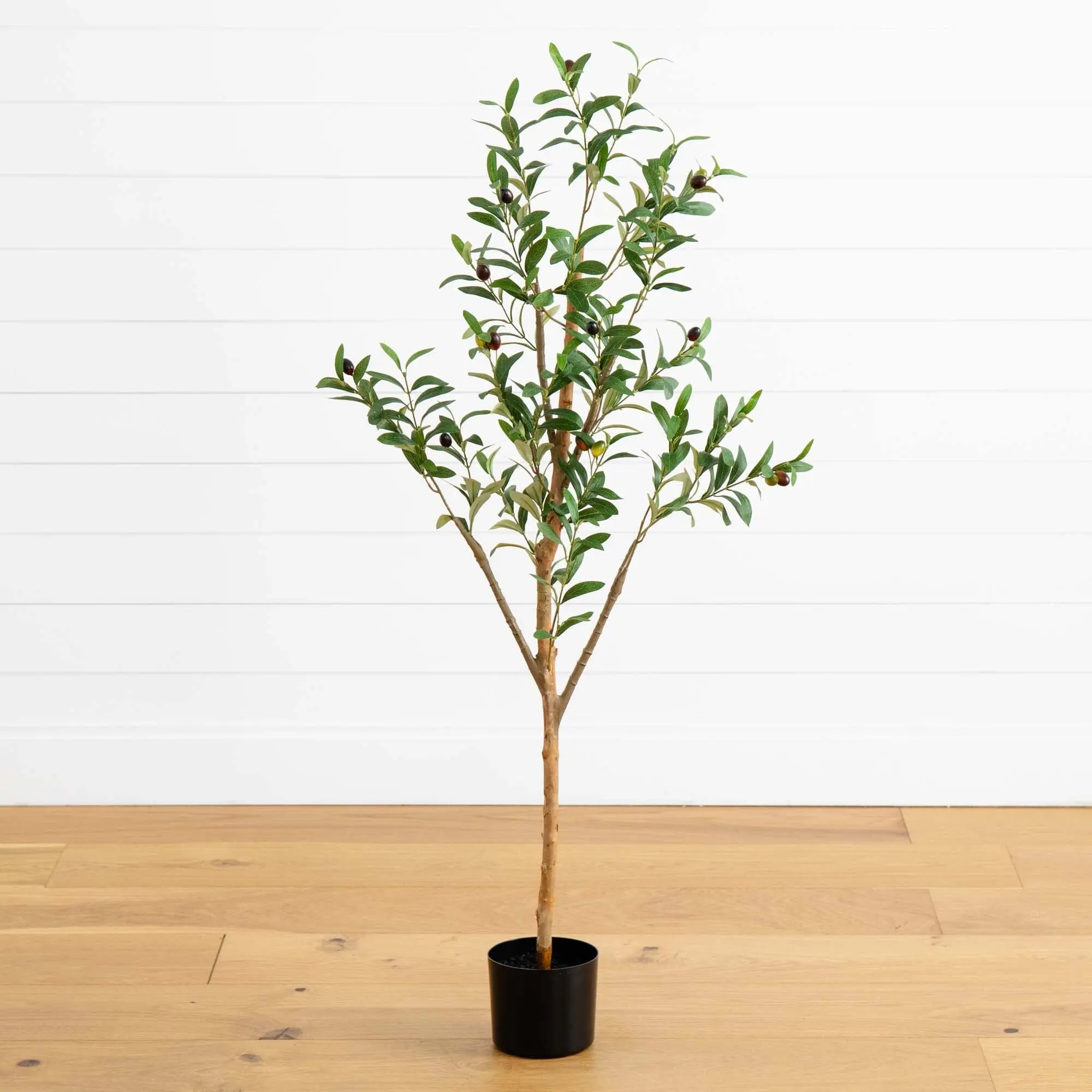 4.5’ Synthetic Olive Artificial Decorative Tree, Kitchen Home Decor, Fake Plant for Indoor Supplies with Decorative Fruit Accents