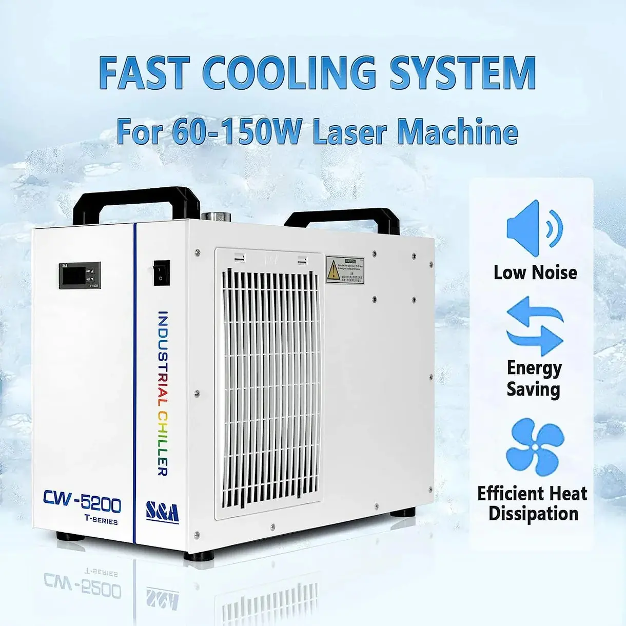 MCWlaser CW-5200 Industrial Water Chiller, ±0.3°C Precision & Dual Fan Cooling for 60-150W Laser. If unsuitable, contact us for other solutions!