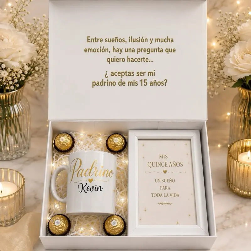 Caja de invitación para padrino de quinceañera.