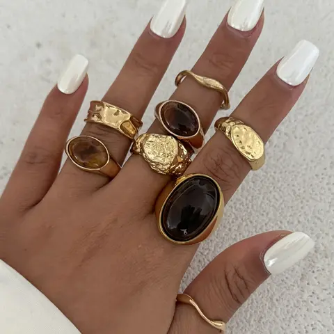 Women's Alloy Ring Set, Stackable Rings, Geometric Design Ring, Geometric Gemstone Jewelry, Party & Daily Wear Accessories, Elegant Gift for Women, Stunning Ring Set, Beautiful Rings